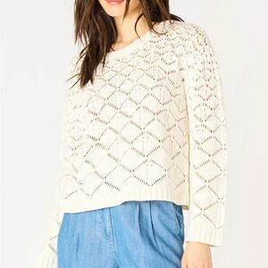 Joie Cream Open-Knit soft crewneck sweater